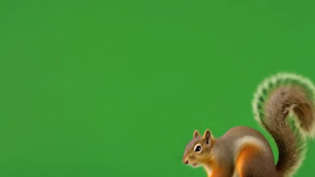 Cute animated squirrel eating a nut on a green screen background. 4k Footage Greenscreen Video