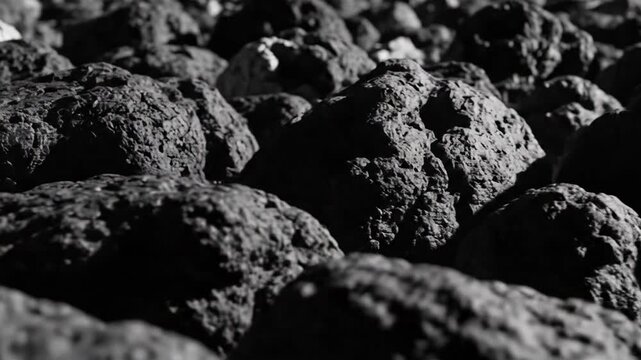 Close-up Macro View of Rough Textured Volcanic Rocks in Black and White.