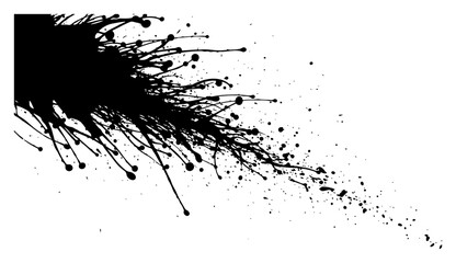 Abstract black ink splash and paint splatter vector texture background with grunge drops