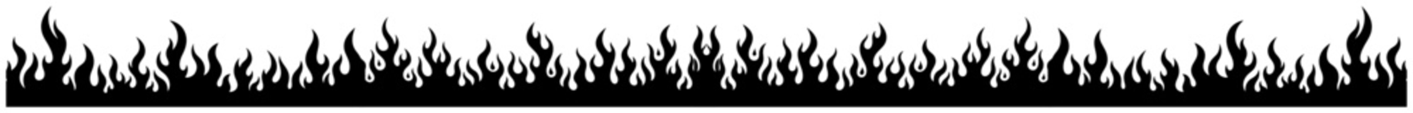 Black fire flames silhouette border vector illustration showing horizontal burning blaze pattern suitable for frame or divider