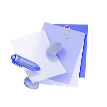 3D icon of paper documents with a pen and coins For billing process, invoice creation, payment request, and accounting records.