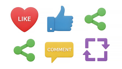 Social media icons and symbols for likes comments and shares icon set collection