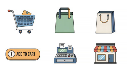 E commerce shopping icons set with cart bags and store icon set collection