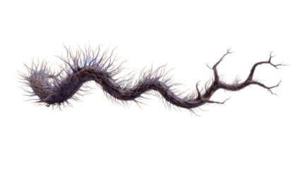Spiked alien plant tendril with thorny vines and sharp spines, creating a scary cosmic horror monster parasite on transparent background
