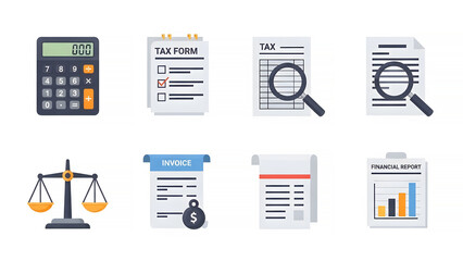 Tax and accounting icons set business and finance symbols icon set collection