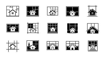 Collection of minimalist house icons, perfect for real estate branding and construction designs
