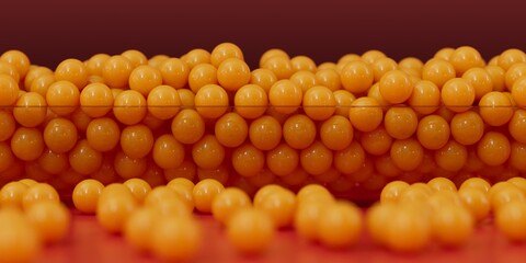 Small yellow balls in a transparent container 3D computer generated background image 