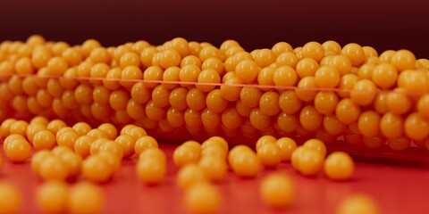 Small yellow balls in a transparent container 3D computer generated background image 