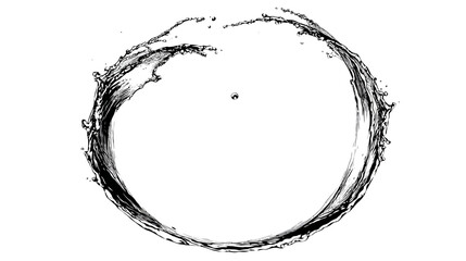 Dynamic Circular Water Splash Isolated on White. Energetic Liquid Ring Formation with Droplets and Movement.