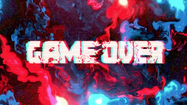 Retro style Game Over text message animation with distortions and glitch effects