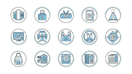 Set of modern line art icons representing diverse industries and technologies