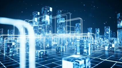 Futuristic smart city wireframe visualization with glowing data pathways symbolizing advanced urban infrastructure and connected digital ecosystem network
 - Powered by Adobe
