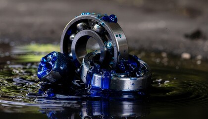Obraz premium Ball Bearing in industrial Grease and Oil - lubricant