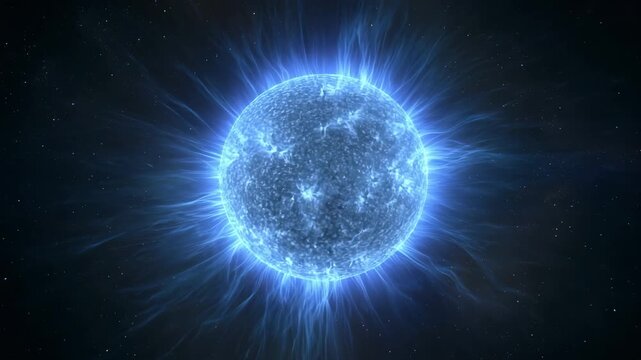 Brilliant blue star with intense coronal activity in space