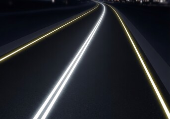 Fototapeta premium Illuminated asphalt road with striking reflective lane marking design