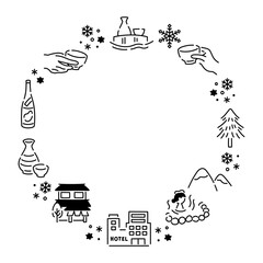 雪見酒が楽しめる温泉宿フレーム素材