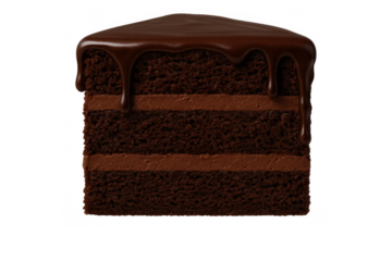Chocolate cake slice showing layered sponge and cream filling, topped with smooth chocolate ganache, symbolizing sweet cravings