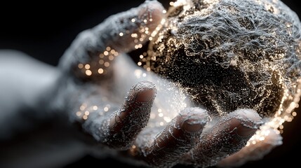 Hand Holding Glowing Sphere in Dark Background