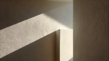 A simple plaster wall with angular overlapping shadows forming quiet minimal hard-light abstraction