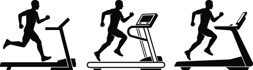 Treadmill workout, fitness silhouettes, gym exercise, running motion, cardio training, health activity, indoor workout, active lifestyle, treadmill comparison, fitness gear