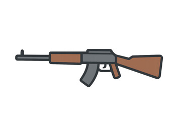 Obraz premium Assault rifle vector illustration with brown wooden parts, depicting military weapon for army and combat concepts
