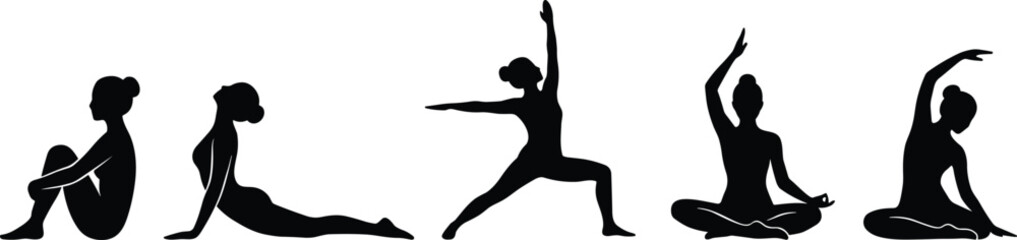 Yoga poses silhouette, meditation, wellness, flexibility, fitness, balance, spiritual practice, body awareness, calm mind, healthy lifestyle, posture, strength, peace