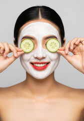 young woman with cucumber