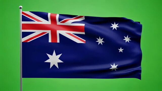Australia flag waving on green screen. National symbol chroma key footage for independence day. Patriotism and national pride concept.