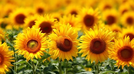 Obraz premium Bright Sunflower Field with Vibrant Yellow Blooms Under Clear Sky