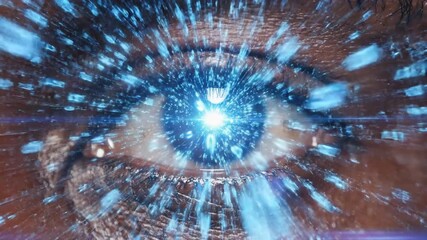 Overwhelming Digital Rain Matrix Data Entering Eye Lens - Powered by Adobe