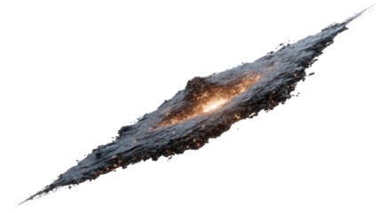 Distant galaxy structure with glowing core and dark dust clouds, forming a vibrant celestial body on transparent background