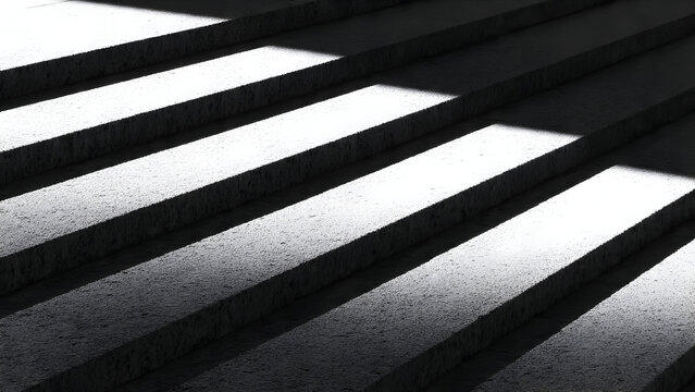 Repeating stair steps lit by direct sun forming alternating bright-dark stripes creating minimal abstraction