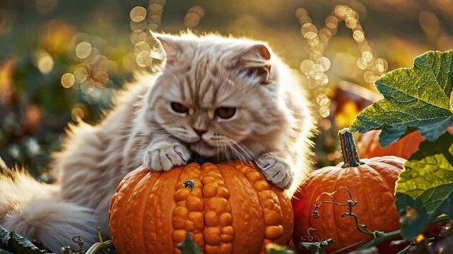 Autumnal Feline - A Fluffy Cats Pumpkin Patch Adventure.