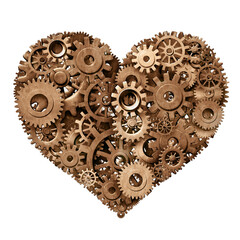 Heart made of gears and cogs representing cardiovascular Disease or love and romance Symbol and Myocardial infarction disorder resulting in a heart-attack due to clogged coronary artery.