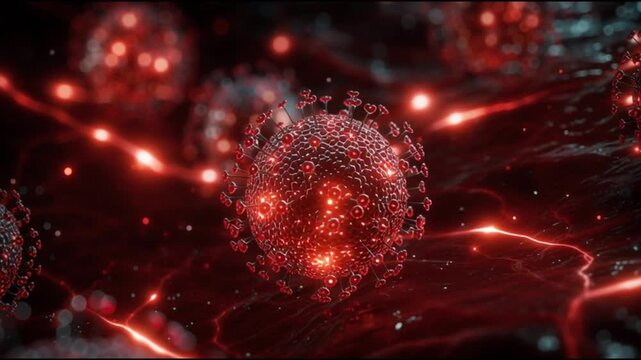 Hepatitis B infection. HBV. Liver inflammation. Liver damage. Jaundice. 3D representation of hepatitis B virus particles in a dynamic environment.