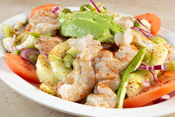 A view of a plate of aguachiles.