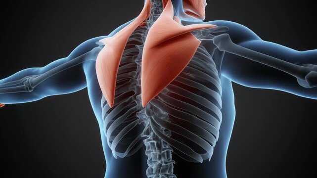 Detailed 3D Animation of the Human Trapezius Muscle Anatomy.