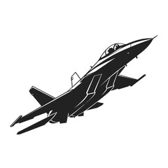 Black silhouette of a modern military fighter jet in flight, vector illustration.