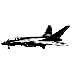 Black silhouette of a modern military jet aircraft in side profile, ready for takeoff.