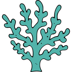 Teal Branching Coral Silhouette Isolated on Black Background Abstract Marine Life Element Simple Vector Illustration