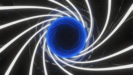 Abstract spiral tunnel with glowing blue center and white light streaks against a dark starry background