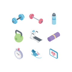 Isometric Flat Pastel Fitness & Gym Icon Set