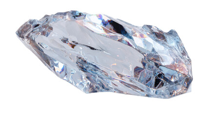 Ice shard reflecting light, transparent crystal texture, frozen water shape, cold element, clear ice isolated on transparent background