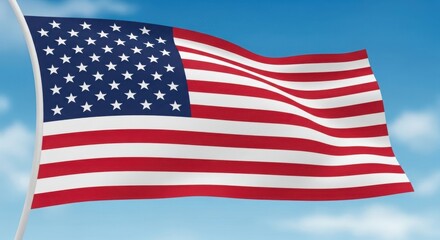 Fototapeta premium American flag waving majestically against a clear blue sky backdrop illustration
