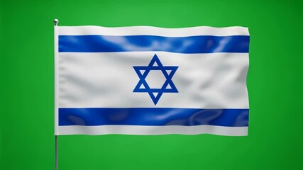 Flag of Israel waving gently on green background, perfect for chromakey, national holidays and independence day concept