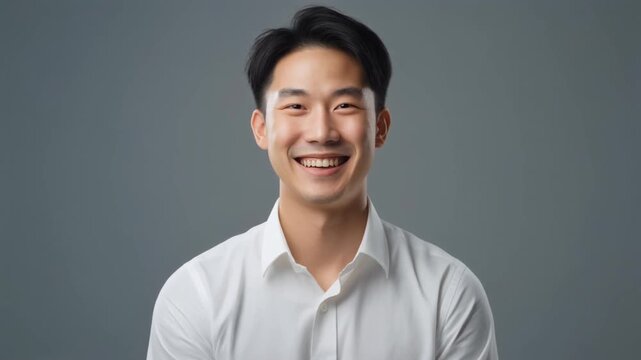 Professional headshot of a smiling young asian man with a clean background ideal for corporate branding, business profiles, team pages, and marketing visuals.