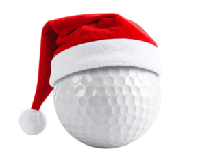 Christmas Santa Hat on Golf Ball – Festive Holiday Sports Theme, isolated on transparent background