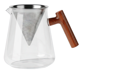 Glass Coffee Maker with Wooden Handle on White