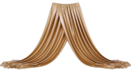 Gold Fabric Drapes Flowing on White Background