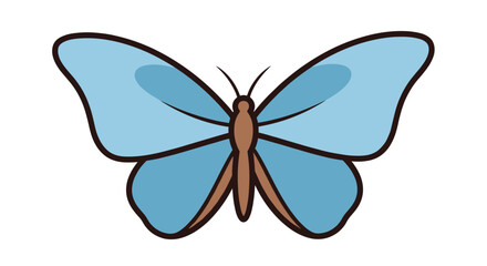 Simple and charming cartoon illustration of a beautiful blue butterfly with open wings, outlined in a bold, dark stroke for clarity.